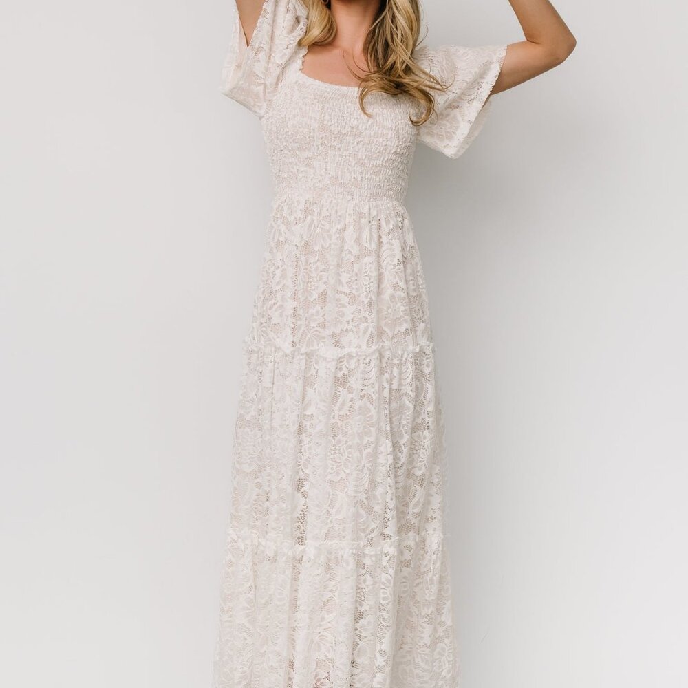 Baltic Born Aspen Smocked Lace Maxi Dress | Off White Size LL - Picture 3 of 5